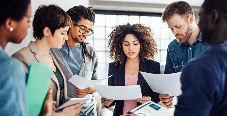 Students collaborating during an internship
